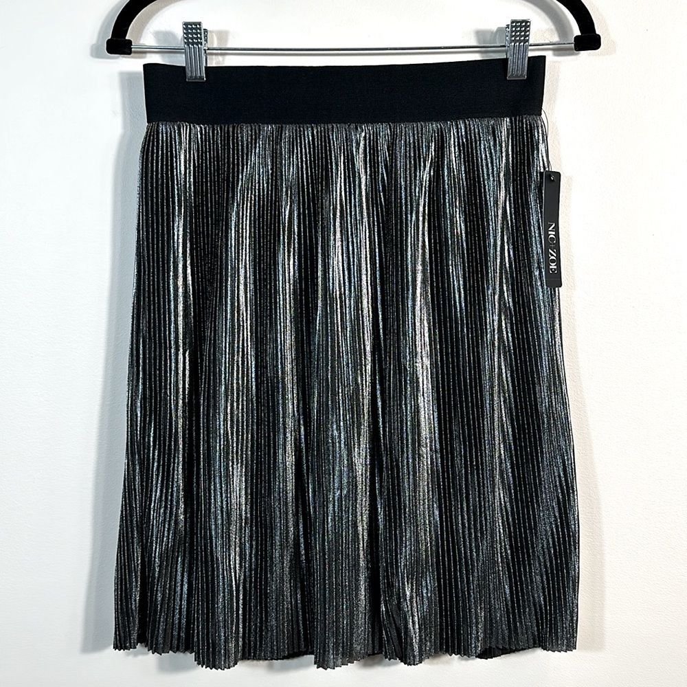 Nic + Zoe NWT Black Onyx Batiste Metallic Party Flirt Lined Skirt Women Small